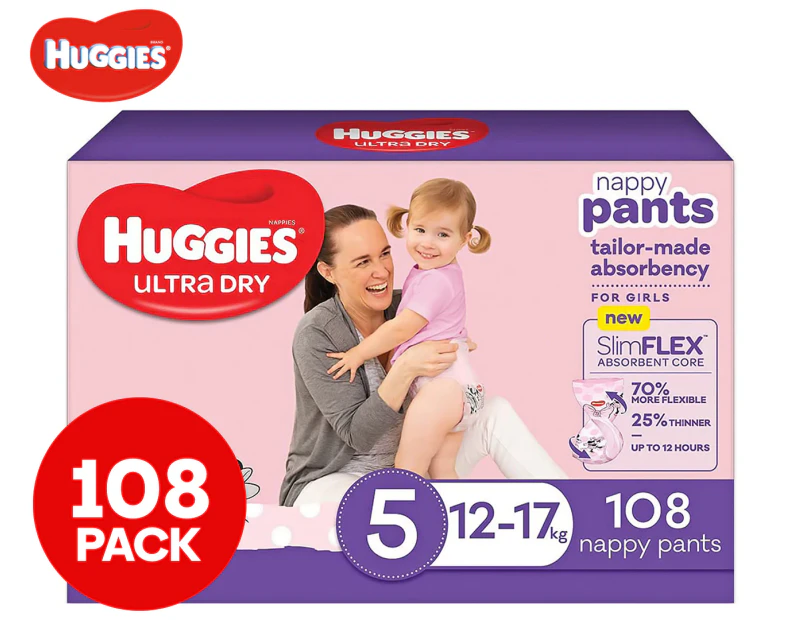 Huggies Girls' Size 5 12-17kg Ultra Dry Nappy Pants 108pk
