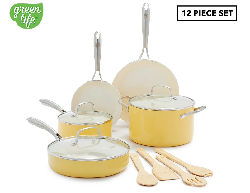 GreenLife 12-Piece Artisan Non-Stick Cookware Set - Yellow