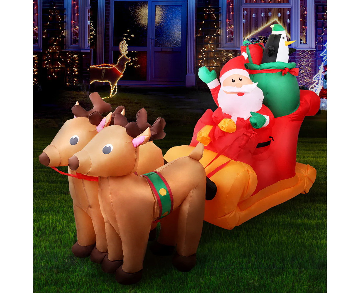 Jingle Jollys Christmas Inflatable Santa Sleigh 2.2M Illuminated Decorations