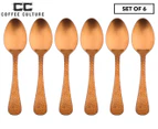 Set of 6 Coffee Culture 13.5cm Satin Hammered Tea Spoons - Copper
