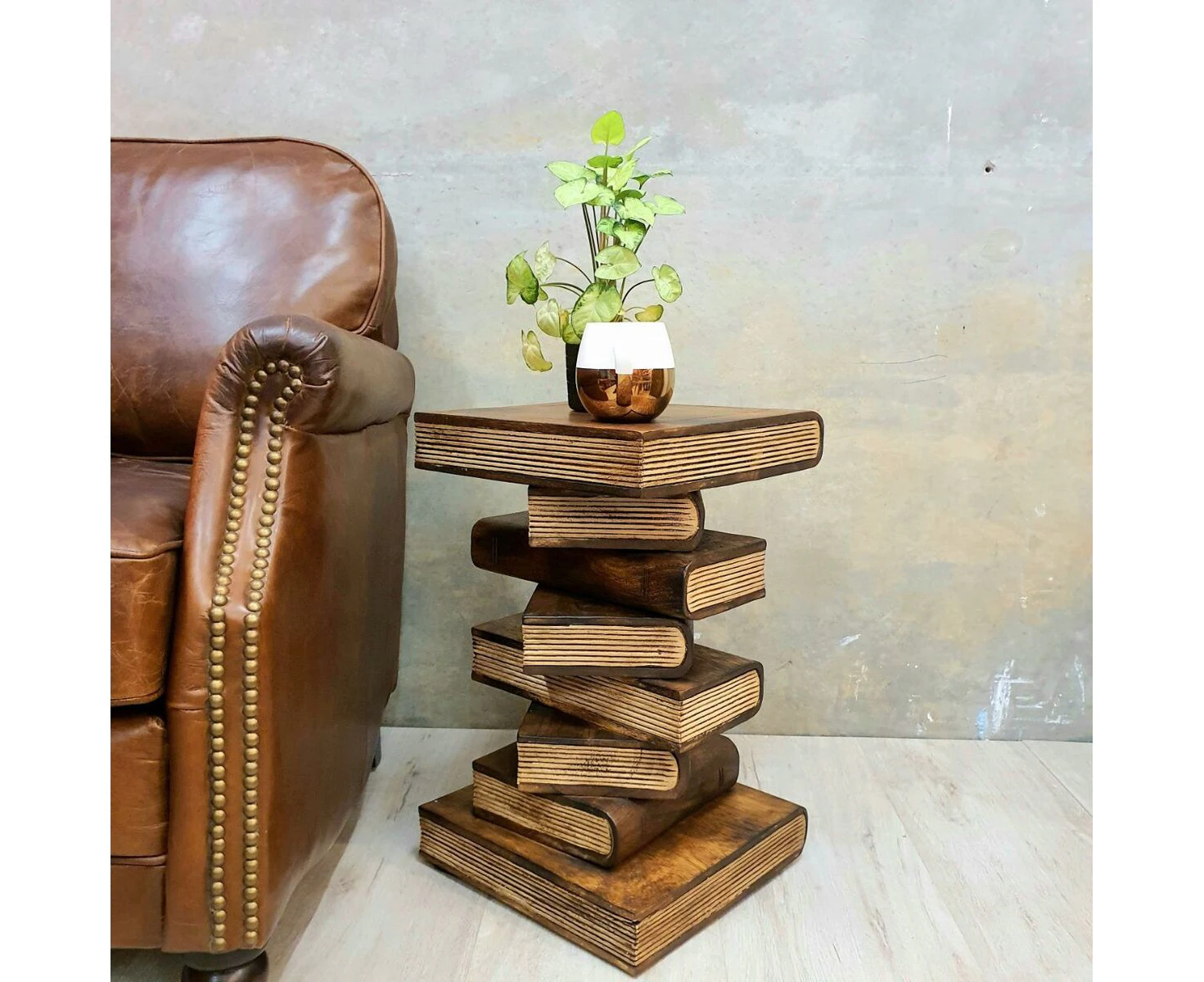 Side Table, corner Stool, Plant Stand Raintree Wood Natural Finish-Book Stack