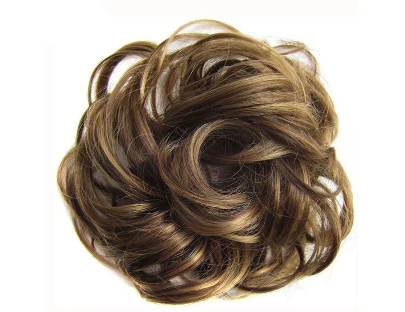 Natural Stunning Curly Hair Extensions Messy Chignon/Bun/Updo Hair Piece – Dark sand & Blonde