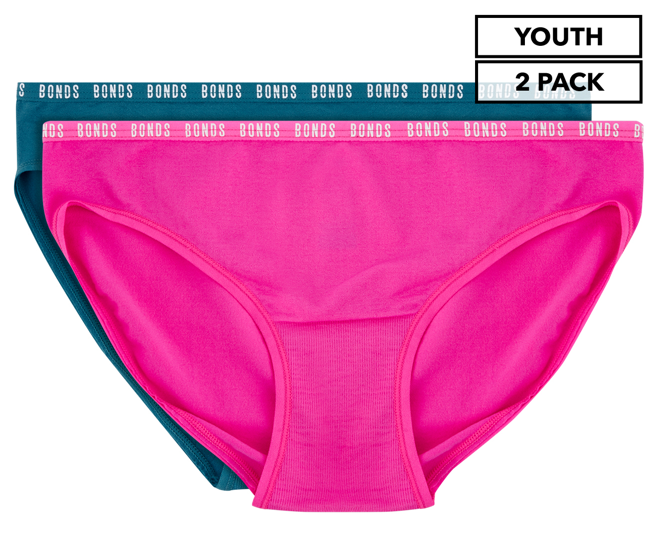 Bonds Youth Girls' Seamless Bikini Hipster 2-Pack - Fluro