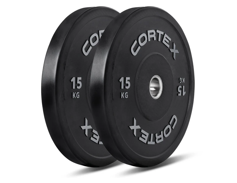 CORTEX 15kg Black Series V2 50mm Rubber Olympic Bumper Plate (Pair)