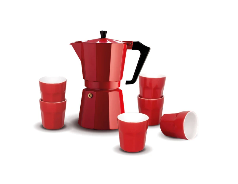 Pezzetti ITALEXPRESS 6 Cup Coffee Maker and 6 Piece Espresso Cup Red
