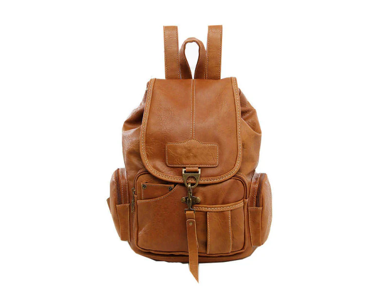 Nevenka Teenager Leather Backpack Wallet Travel Drawstring Backpack-LightBrown