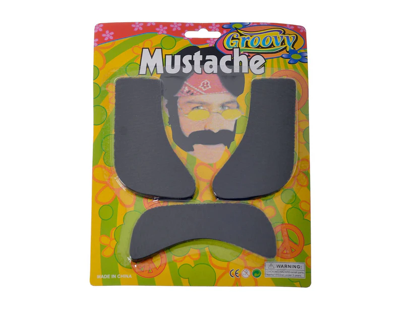 Groovy Black 1970s Stick-On Sideburns and Moustache