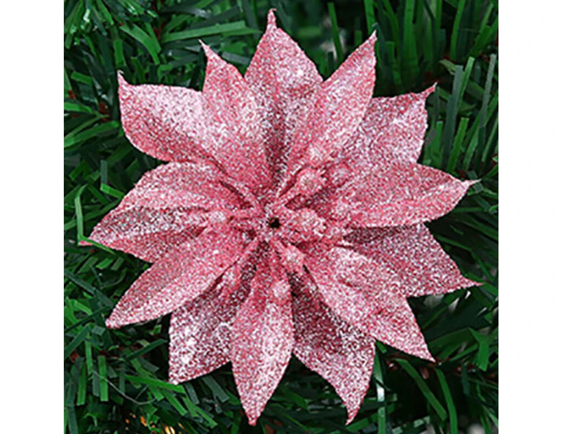 New Large Poinsettia Glitter Flower Xmas Tree Decoration Ornament Party Christmas - Pink