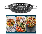 BBQ Grill Pan Fish Shrimp Fruit Round Non-Stick Pizza Tray Party 10'' Black