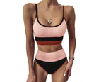 sunwoif Ladies High Waisted Bikini Set Sports Color Block Bathing Suit Sexy Swimsuit - Pink & Black