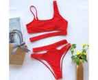 sunwoif Ladies Padded Tankini Swimwear Bikini Set Summer Sexy Swimsuit Bathing Suit - Red