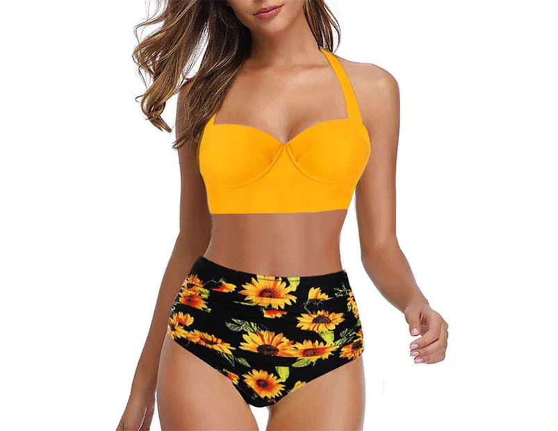 sunwoif Ladies Push-Up Padded Bikini Set Strappy Bathing Suit Swimsuit Sexy Beachwear - Yellow