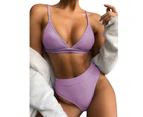 sunwoif Ladies Swimsuit High Waist Bikini Set Bathing Suit Beachwear Swimwear - Purple