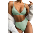 sunwoif Ladies Swimsuit High Waist Bikini Set Bathing Suit Beachwear Swimwear - Green