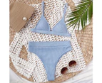 sunwoif Ladies Swimsuit High Waist Bikini Set Bathing Suit Beachwear Swimwear - Blue