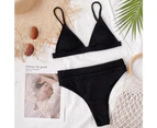 sunwoif Ladies Swimsuit High Waist Bikini Set Bathing Suit Beachwear Swimwear - Black