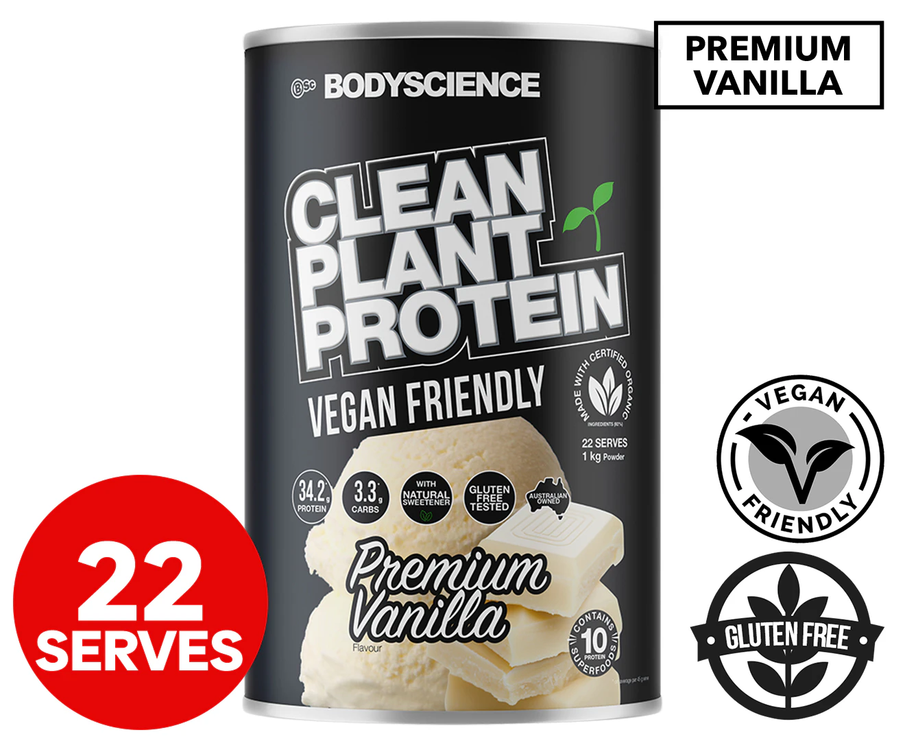 Bsc Bodyscience Clean Plant Protein 1kg Peanut Toffee / 1kg - Premium Vanilla