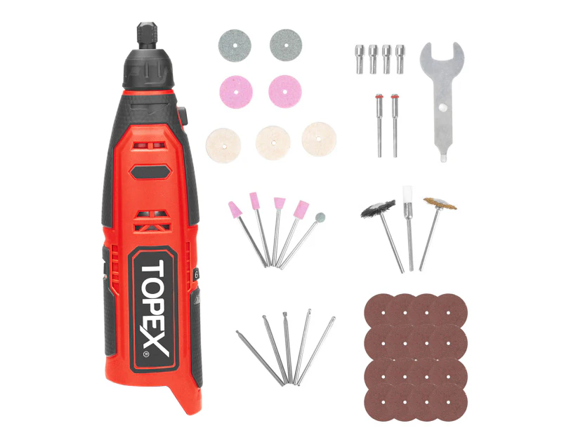 TOPEX 12V Cordless Rotary Tool Speed 5,000-25,000rpm Carving tool Set Grinding tool Kit - Skin Only without Battery