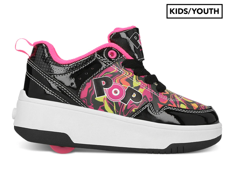 Heelys Girls' Pop Contend Skate Shoes - Black/Neon Pink/Metallic Glitter