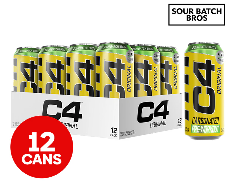 12 x Cellucor C4 Carbonated RTD Energy Drink Sour Batch Bros 473mL