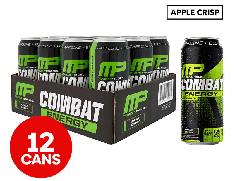 12 x MusclePharm Combat Carbonated RTD Energy Drink Apple Crisp 473mL