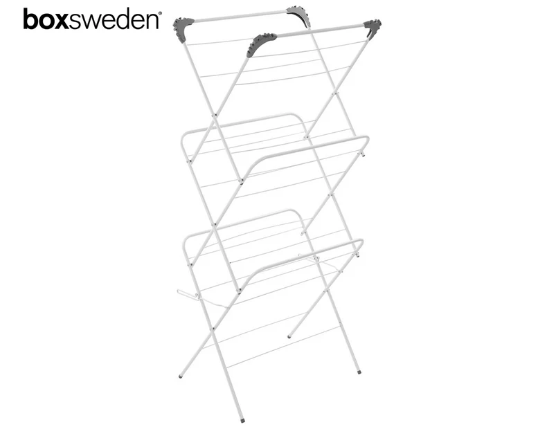Boxsweden 3-Tier Foldable Clothes Air Drying Rack - White