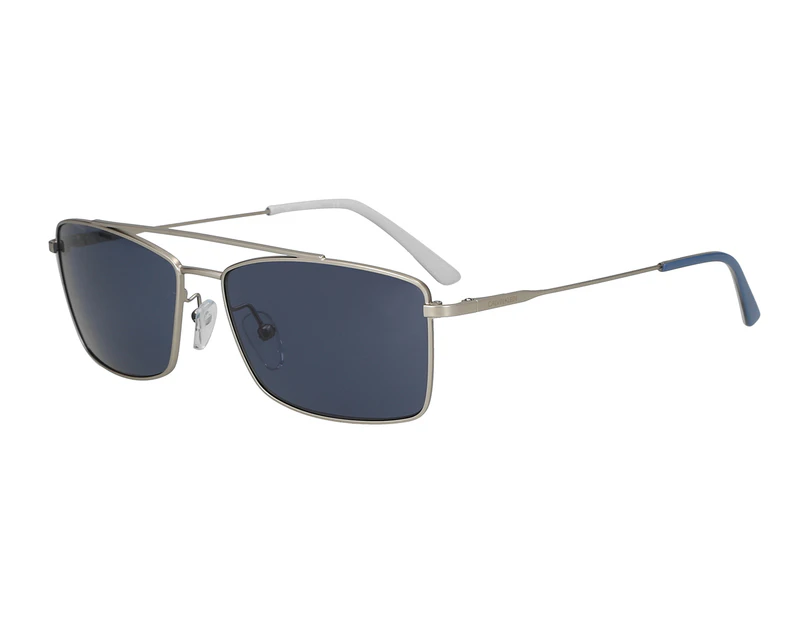 Calvin Klein Men's Rectangle Sunglasses - Satin Silver/Blue