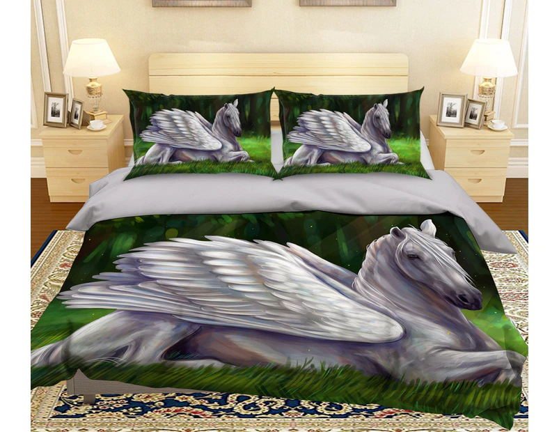 3D Pegasus Lawn 096 Quilt Cover Set Bedding Set Pillowcases Duvet Cover KING SINGLE DOUBLE QUEEN KING