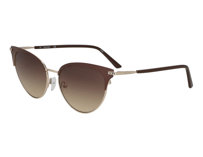 Calvin Klein Women's Round Cat Eye Sunglasses - Satin Brown/Brown