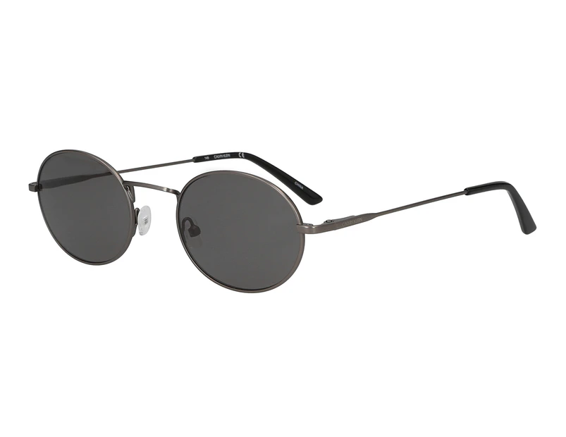 Calvin Klein Unisex Oval Sunglasses - Satin Gunmetal/Black
