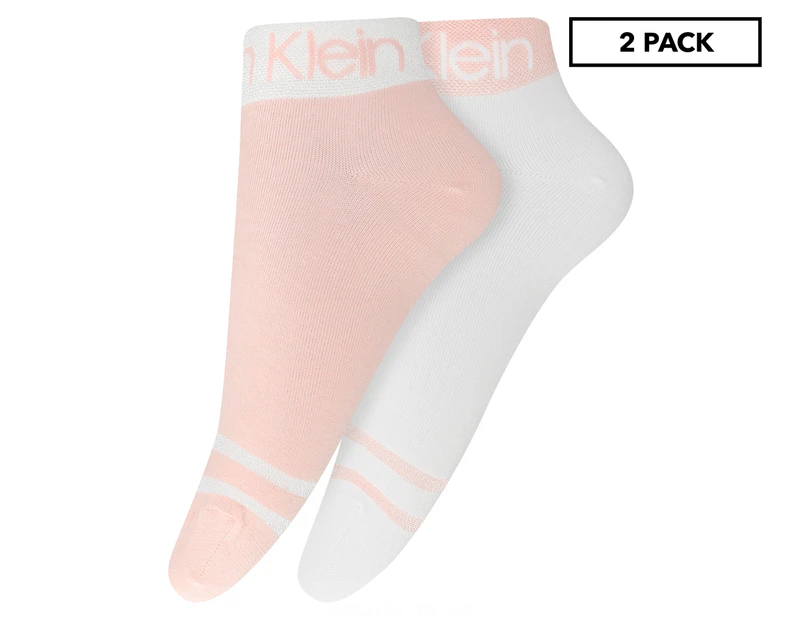 Calvin Klein Women's One Size Combed Cotton Coolmax Socks 2-Pack - White/Pink