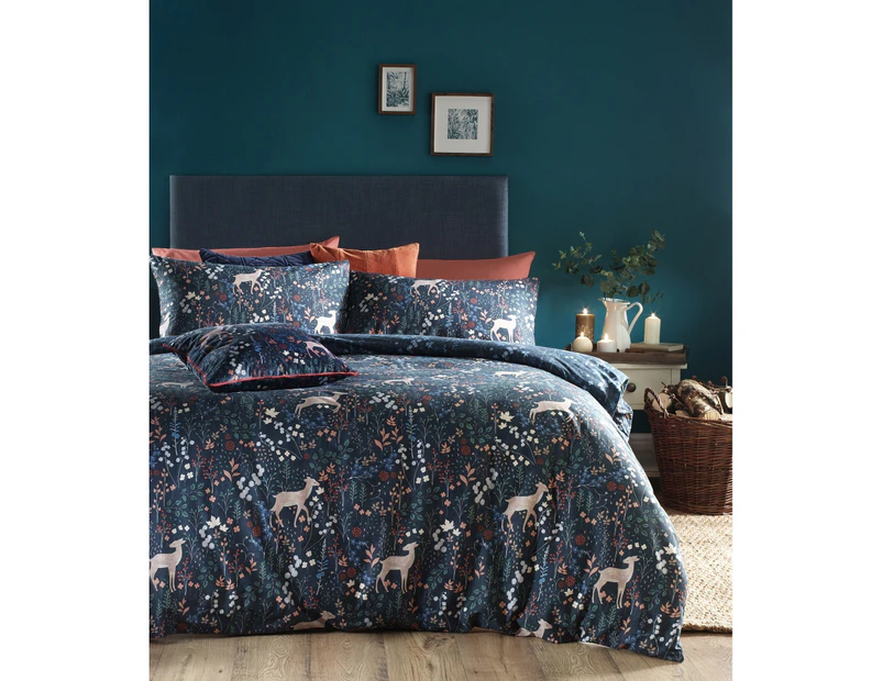 Furn Richmond Duvet Cover Set With Woodland And Botanical Design (Midnight Blue) - RV1584