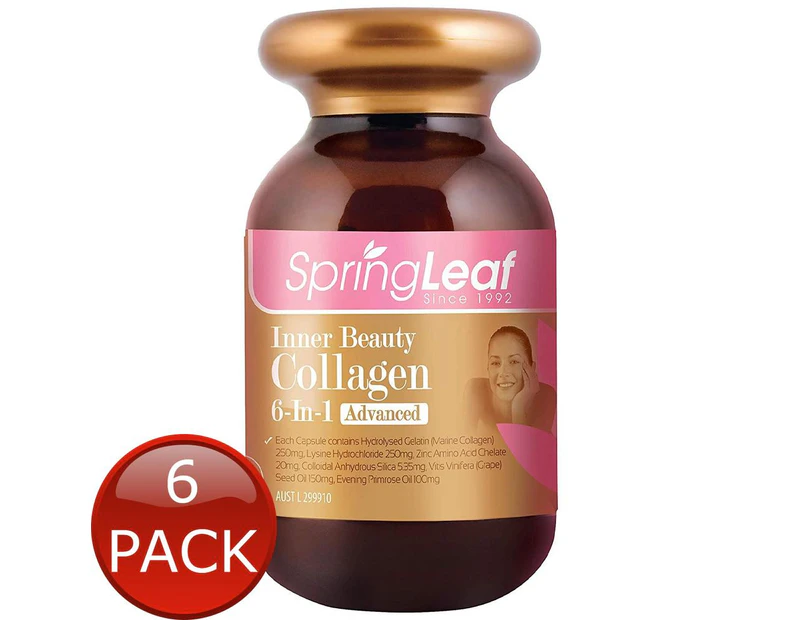 6 x Springleaf Inner Beauty Collagen 6In1 Advanced Skin Hair Supplement 90 Capsules