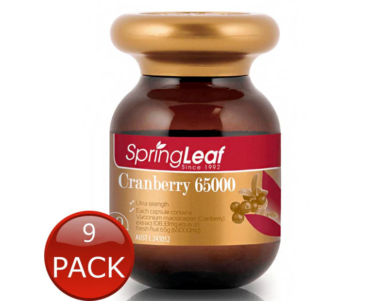 9 x Springleaf Cranberry 65000mg 30 Capsules Healthy Urinary Tract Supplement