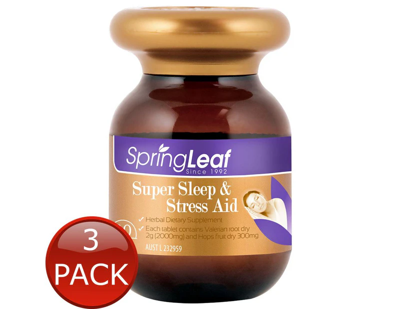 3 x Springleaf Super Sleep & Stress Aid 30 Tablets Insomnia Anxiety Nervous Relief