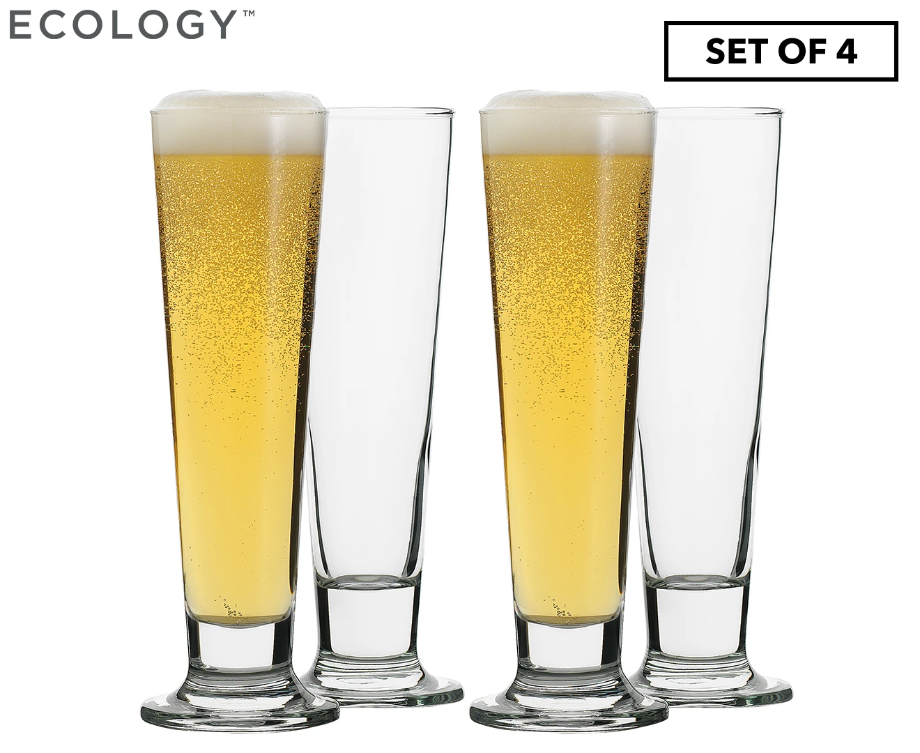 4pc Ecology Classic 420ml Clear Beer Glass Pilsner Glasses Glassware Barware Set