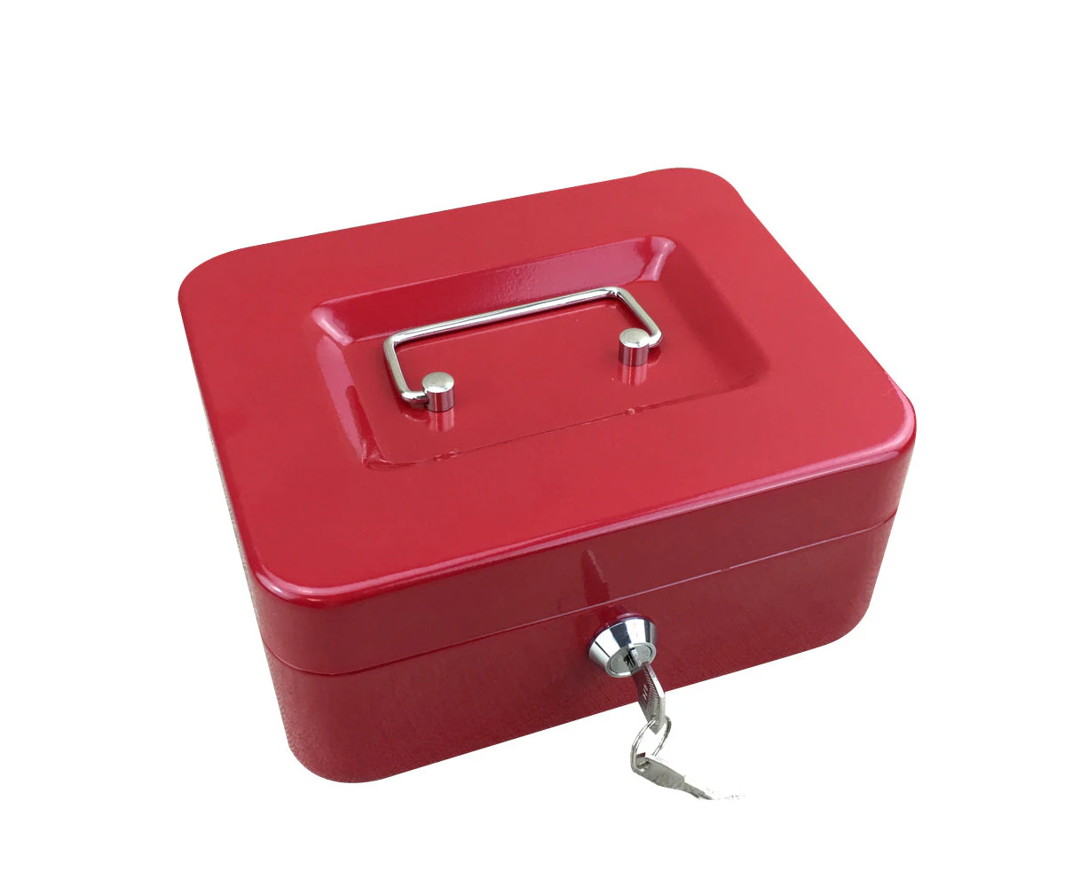 Portable Sturdy Metal Money Box Cash Box with Coin Tray Petty Cash New 3 Colors - red