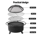 2 in 1 Fire Pit & BBQ Grill Smoker Portable Outdoor Fireplace Patio Heater Pits 30" Grillz