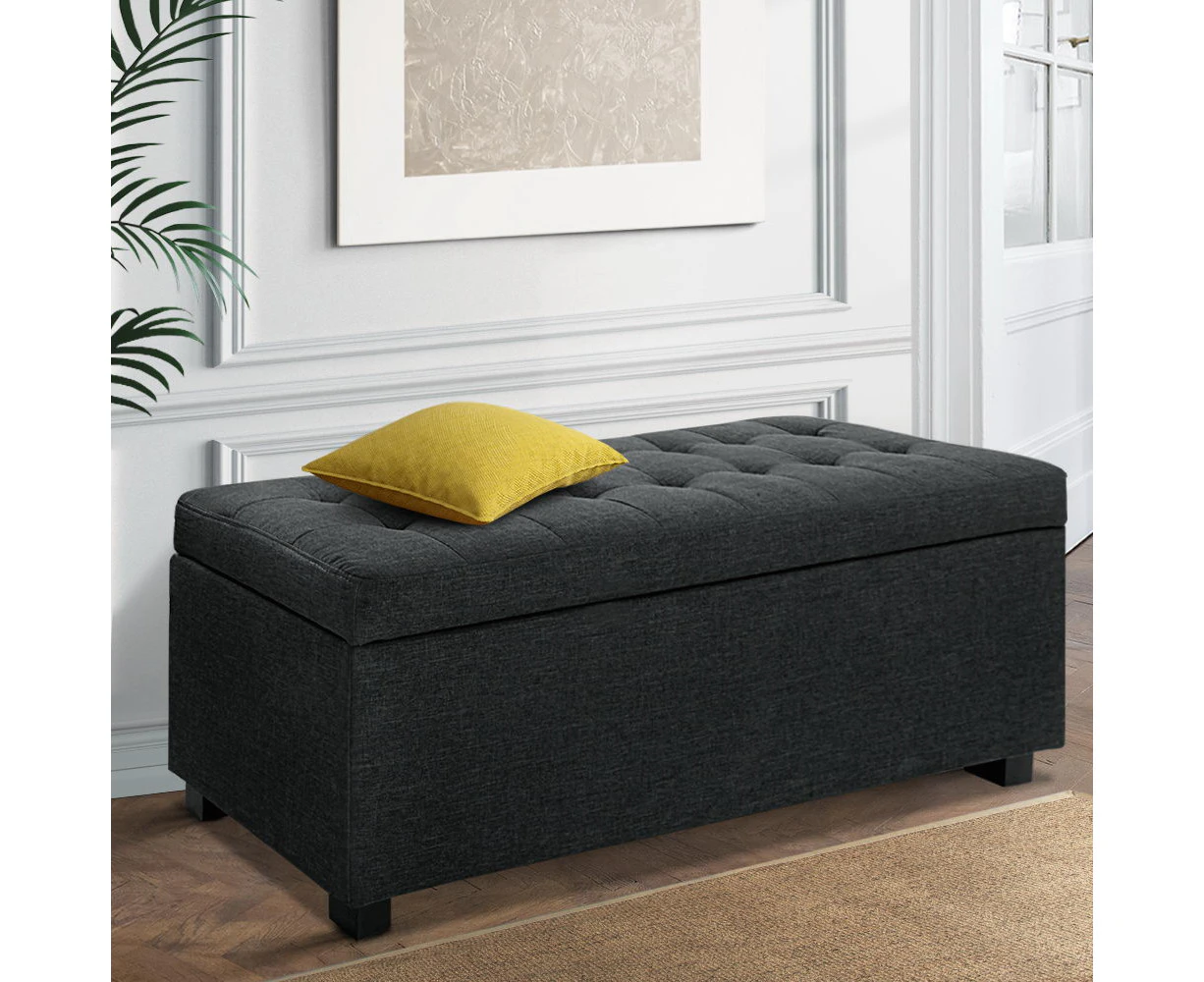 Artiss Storage Ottoman Blanket Box 97cm Linen Charcoal