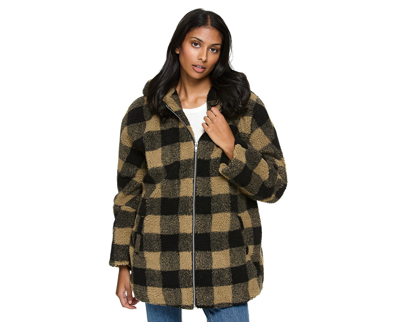 Urban Classics Women's Hooded Over Sized Check Sherpa Jacket - Soft ...