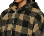 Urban Classics Women's Hooded Over Sized Check Sherpa Jacket - Soft Taupe/Black