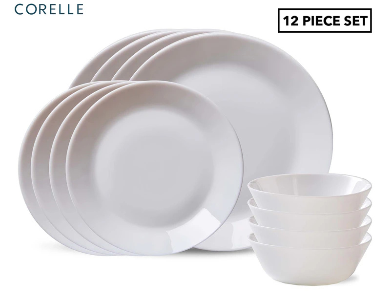 Corelle 12-Piece Everyday Expressions White Dinner Set - Tempered Glass - White