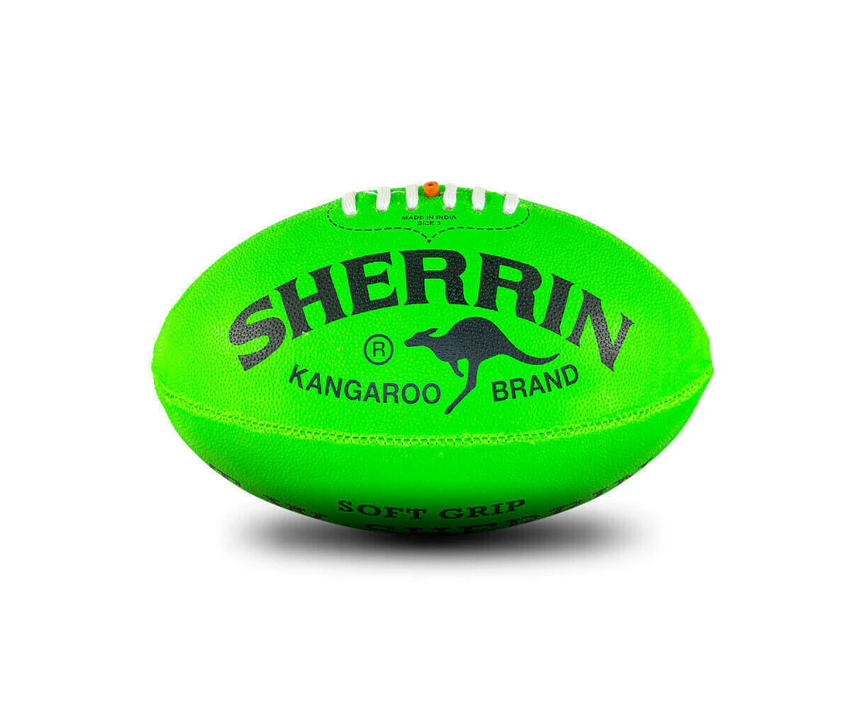 KB Soft Grip AFL Football Rubber Sherrin Ball In Green - Size 3