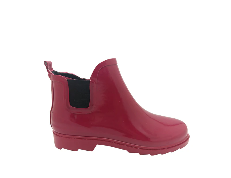 Jellies Molly Ladies Gumboots Ankle boot Elastic Panel Water Resistant Durable  Chunky Sole - Red