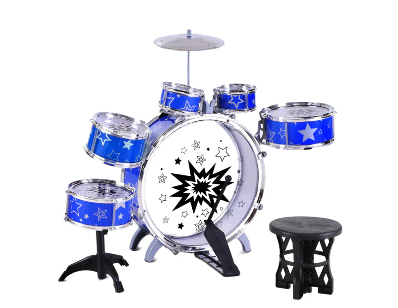 Kids 11 Drum Set Junior Drums Kit Musical Play Toys - Blue