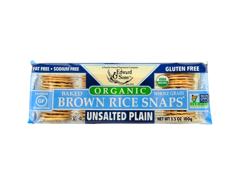 Edward & Sons, Organic, Baked Whole Grain Brown Rice Snaps, Unsalted Plain, 3.5 oz (100 g)