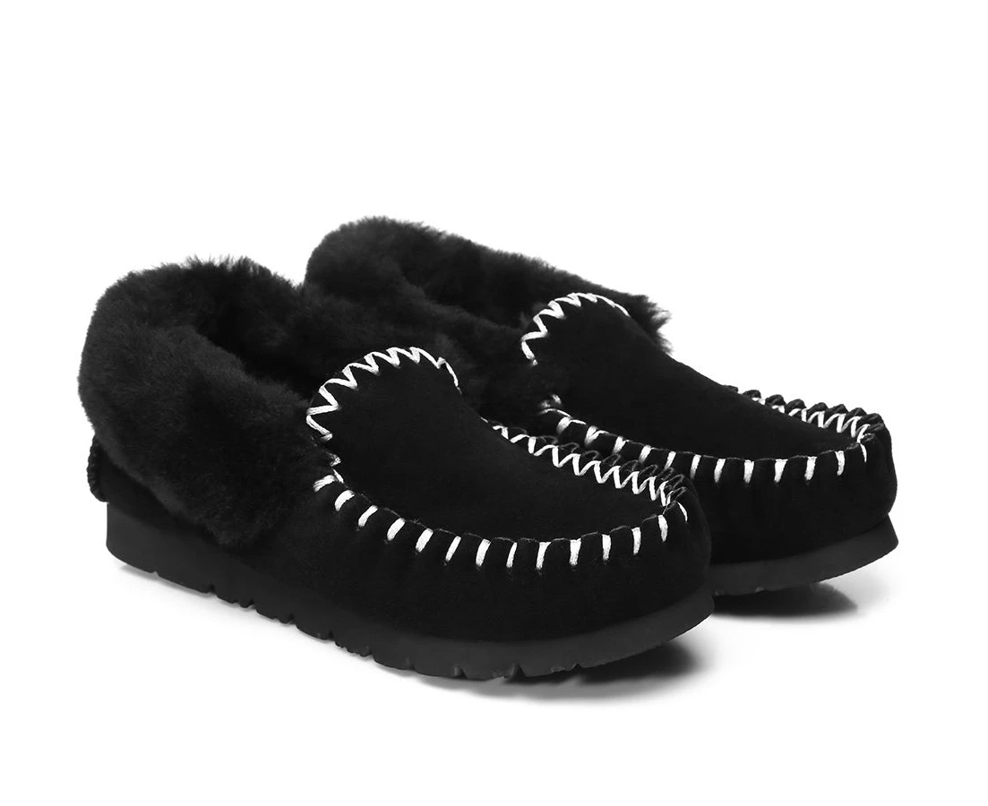 Australian Shepherd(R) Kids Ankle Slippers popo Moccasins - Black