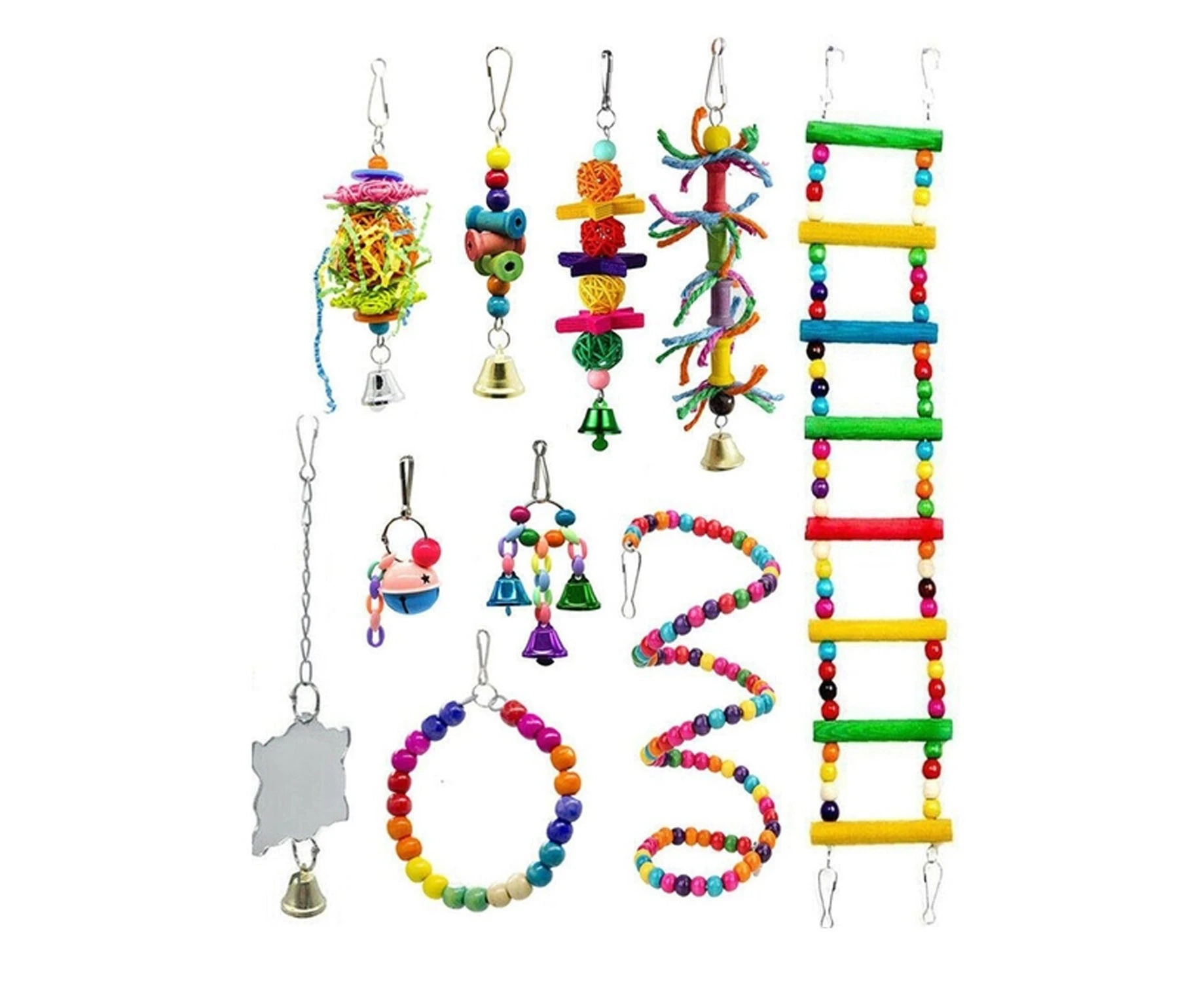 10PCS Parrot Hanging Swing Bird Toy Bells Cage Parakeet Cockatiel Budgie Harness A Style