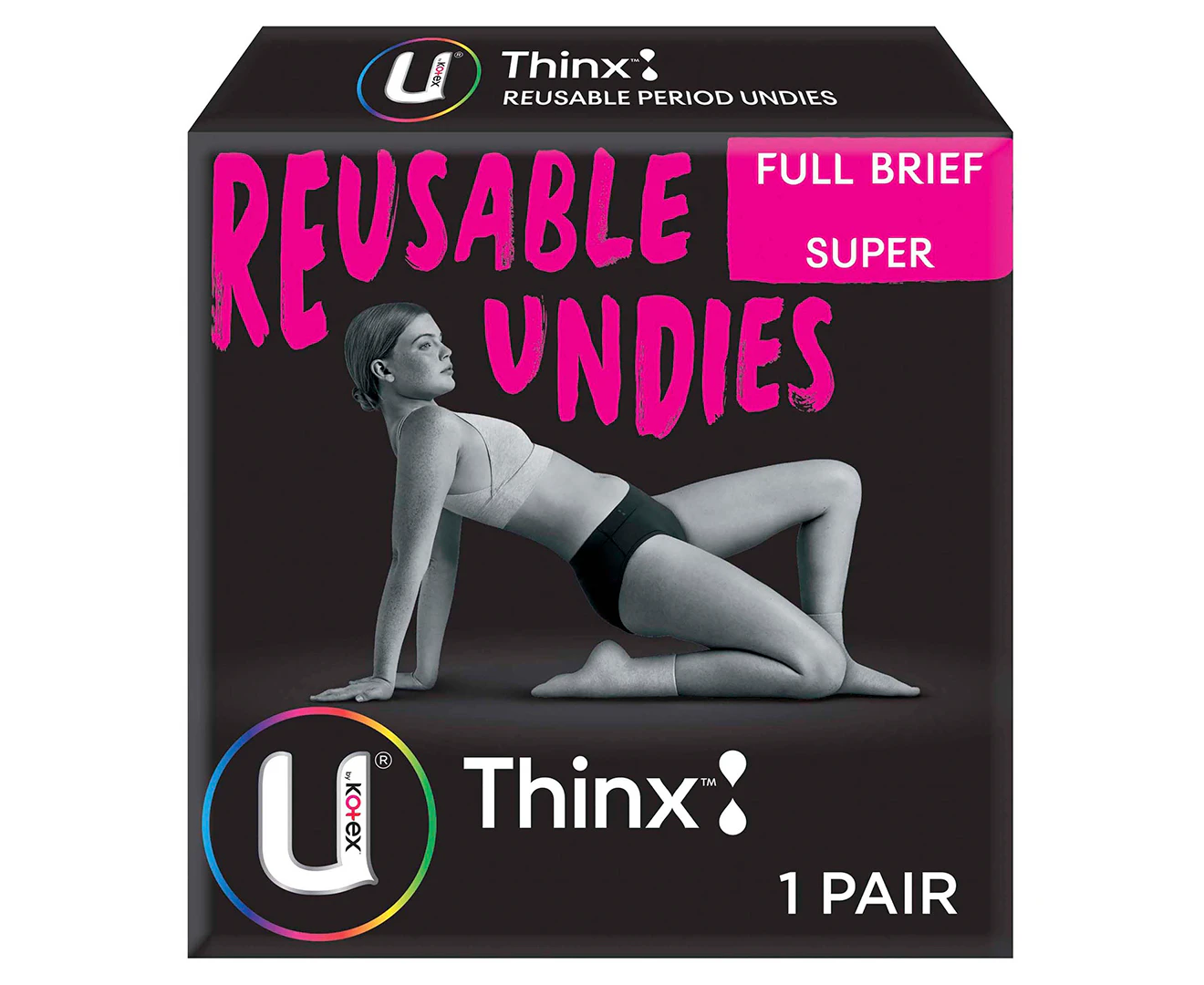 U by Kotex Women's Thinx Reusable Period Full Briefs - Black