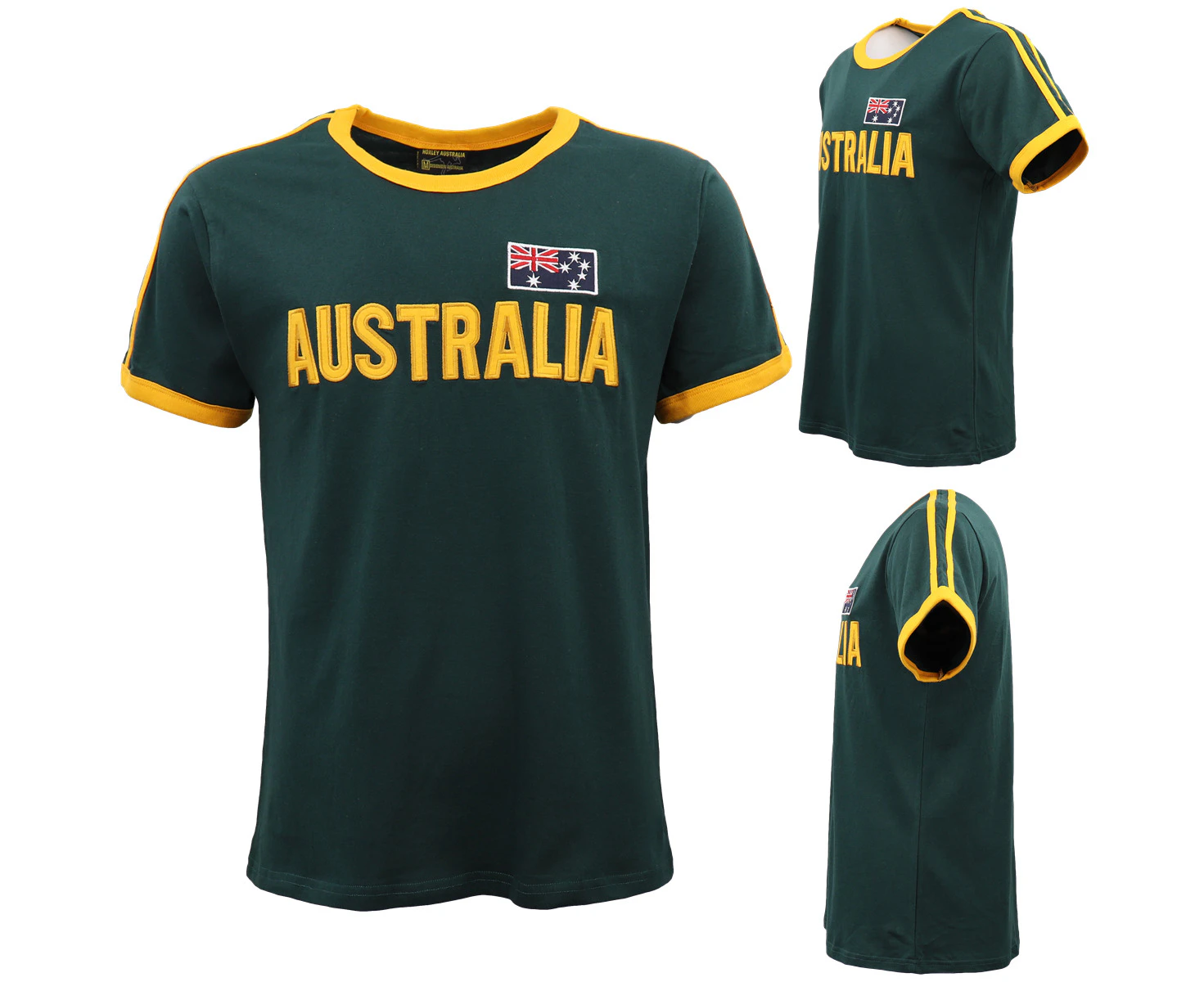 Adult 100% Cotton T-Shirt Australia Day w Flag Stripes Tee Tops Souvenir Gift - Green